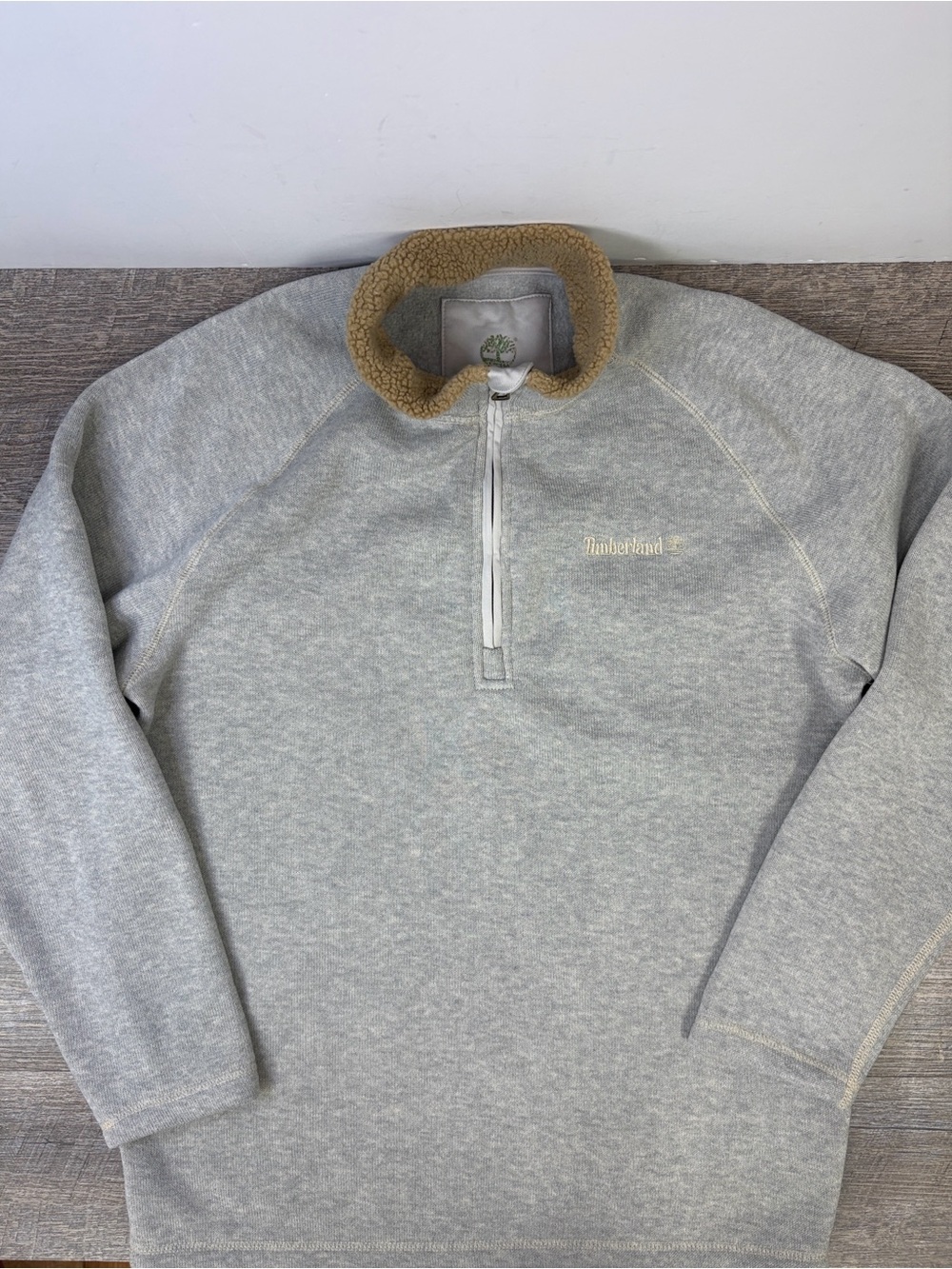 Timberland Gray Quarter Zip Sherpa Collar Pullover Sweatshirt XL
